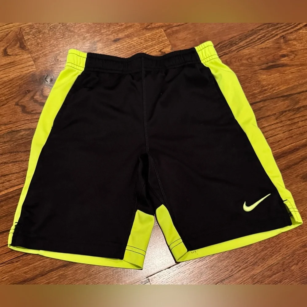 Nike Kids Black and Neon Yellow Shorts